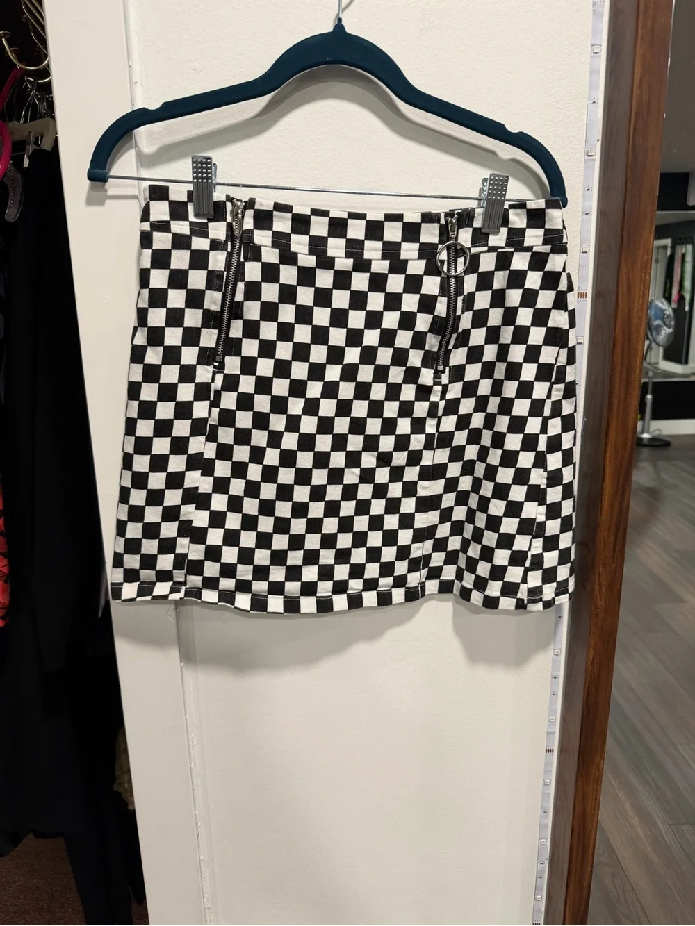 H&M Checkerboard Mini Skirt in Black and White